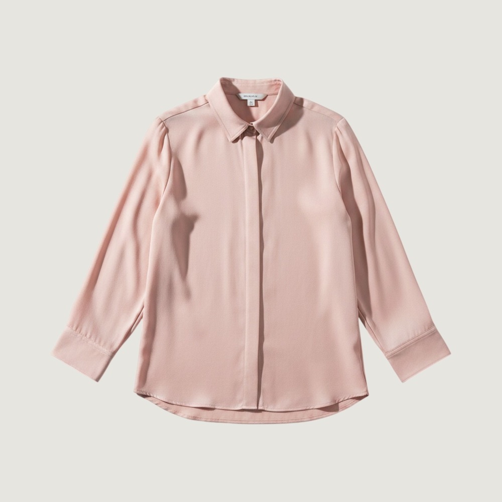 Vince Blouse Womens Large Pink Silk Collared Button Front Long Sleeve Top